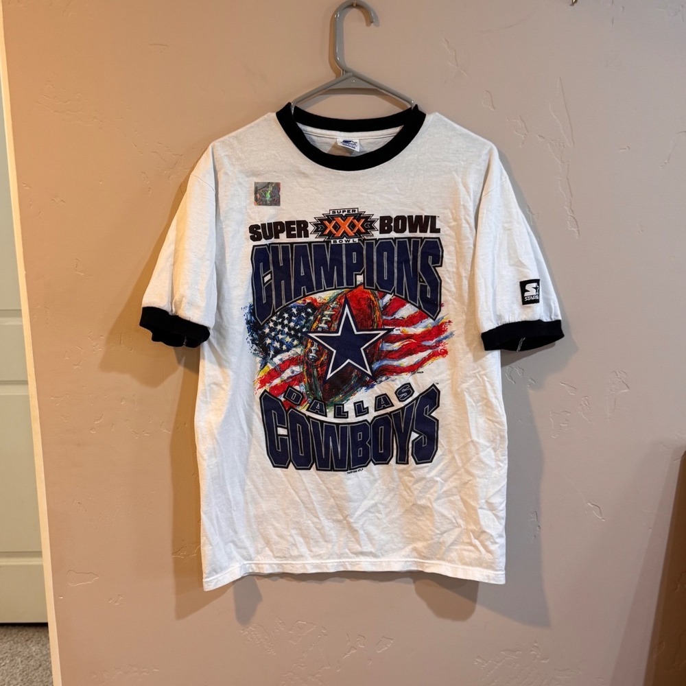Vintage Starter Dallas Cowboys Super Bowl XXX Champions Ringer T-Shirt White M